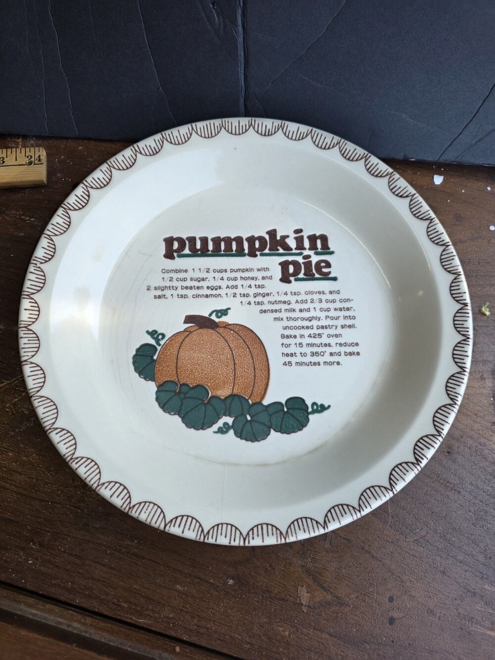Mount Clemens Pottery Vintage Pumpkin Pie Recipe Pie Plate 10in. Fall Halloween